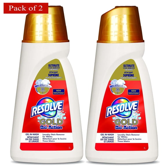 Resolve Gold Oxi‑Action In‑Wash Gel – Ultimate Laundry Stain Remover for Whites, 1L Bottle (Pack of 2)
