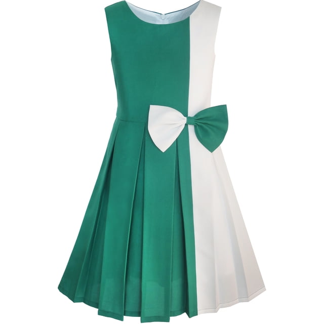 Robe Fille à Blocs de Couleur Contrastés avec Nœud Papillon pour Tous les Jours et Fêtes 8 Ans