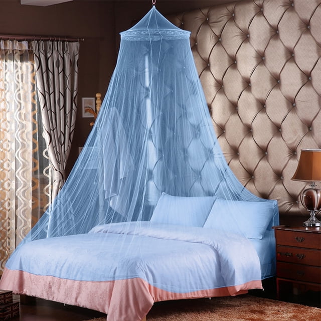 Easy Install Dome Mosquito Net for 1.5m-1.8m Beds, Breathable Polyester Ceiling Canopy with Retaining Ring, Portable Bed Net for Bedroom Living Room Rental Homes, Blue