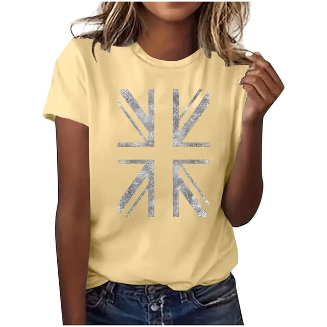 Pisexur Hauts pour Femmes, Hauts d'Été pour Femmes, Hauts pour Dames, Nouveau Pull à Manches Courtes Col Rond Décontracté Imprimé Khaki,S