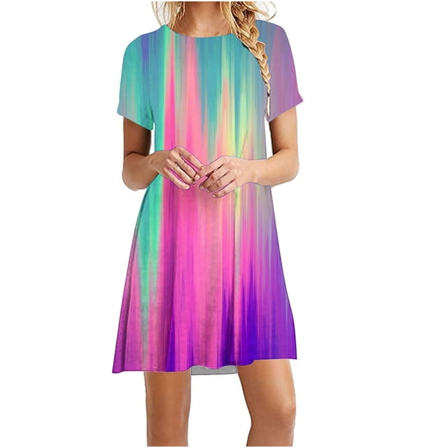 SMihono Robe Maxi Bohème d'Été pour Femmes Grande Taille Mode pour Femmes à Col Rond à Manches Courtes Robe Chandail Imprimée Robe de Plage Évasée