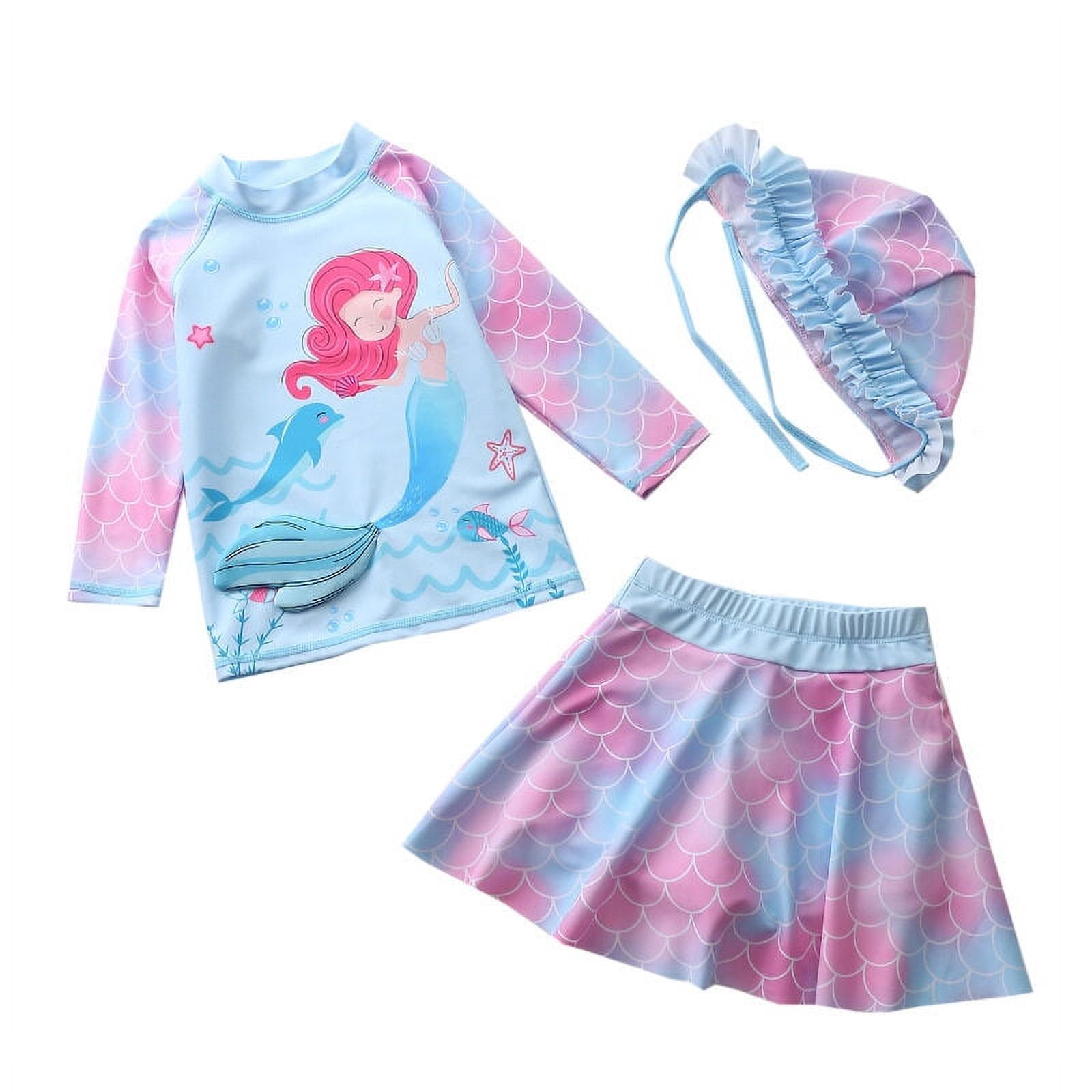 Baby/Toddler Girls Mermaid Swimsuit Rashguard Set Long Sleeve UPF 50+ ,CM25-7YT Size 7T