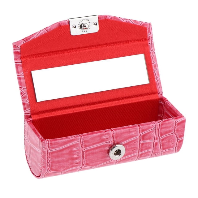 Tachiuwa Leather Lipstick Case Holder Storage Box with Mirror for Purse Rose Red