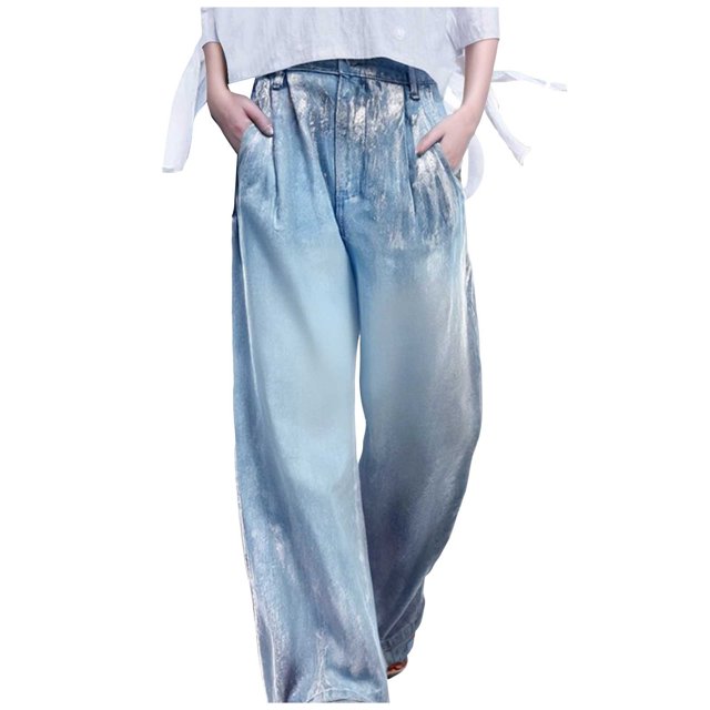 Spring And Autumn Straight Pants Washed Light Colored Loose Jeans Street Pants