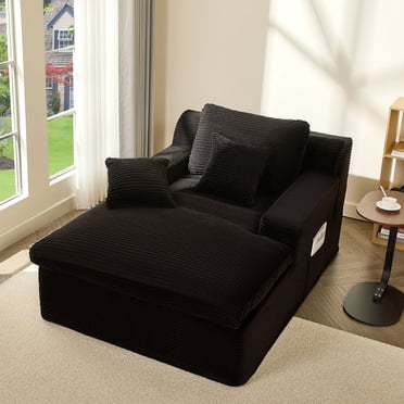 BIGSYY Chaise Lounge Chair, Floor Sofa Bed, No - Assembly Modern Design for Adults, Comfortable Foam Seat for Living Room & Bedroom, Corduroy, Black