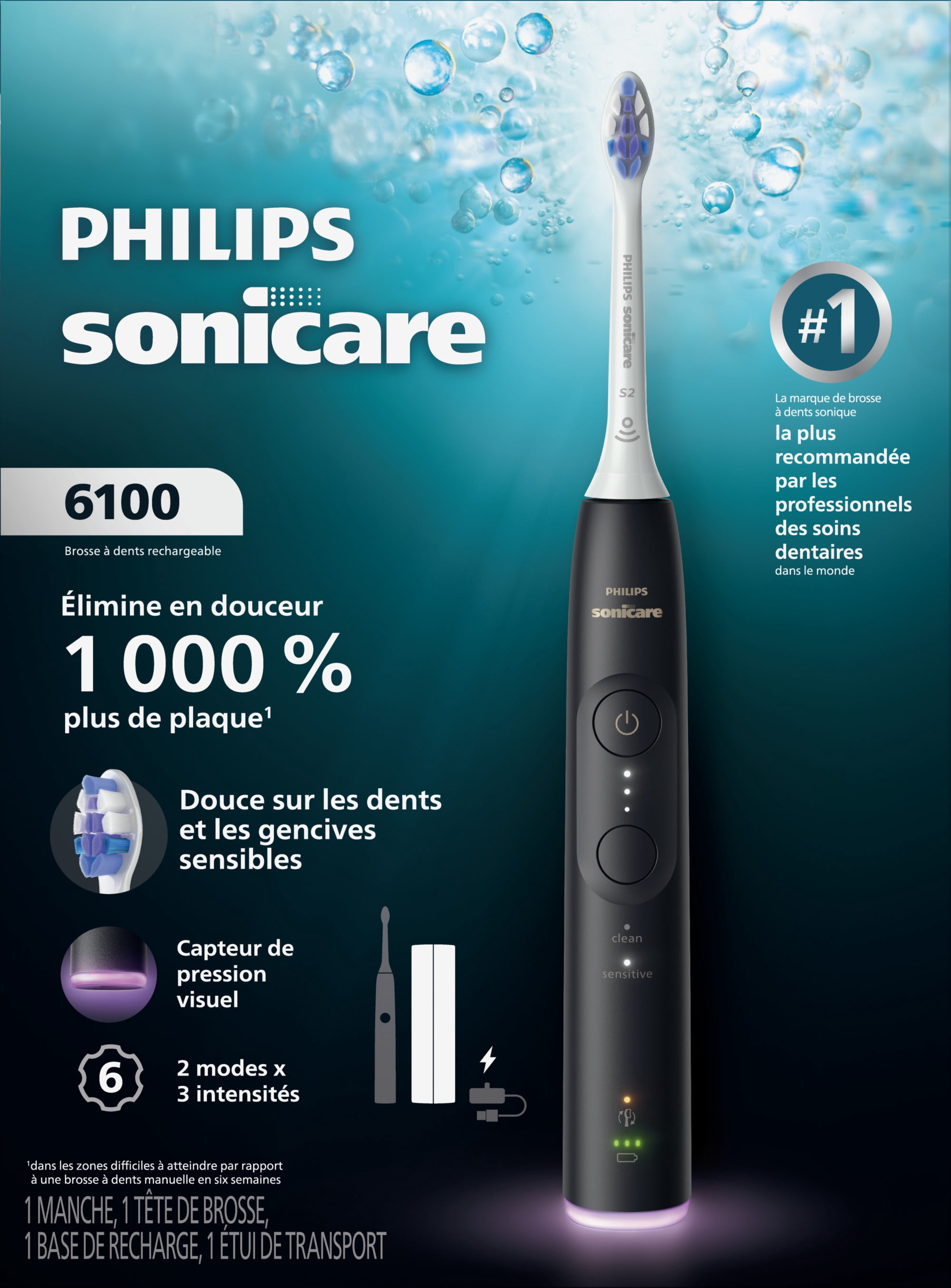 Philips Sonicare ProtectiveClean 6100, brosse à dents électrique rechargeable noir