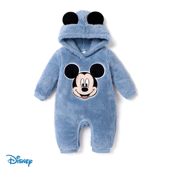 Disney Mickey Baby Boys Girls Bodysuits Furry Character Graphic 3D Ears Hooded Romper Gifts Sizes 0/3-18M