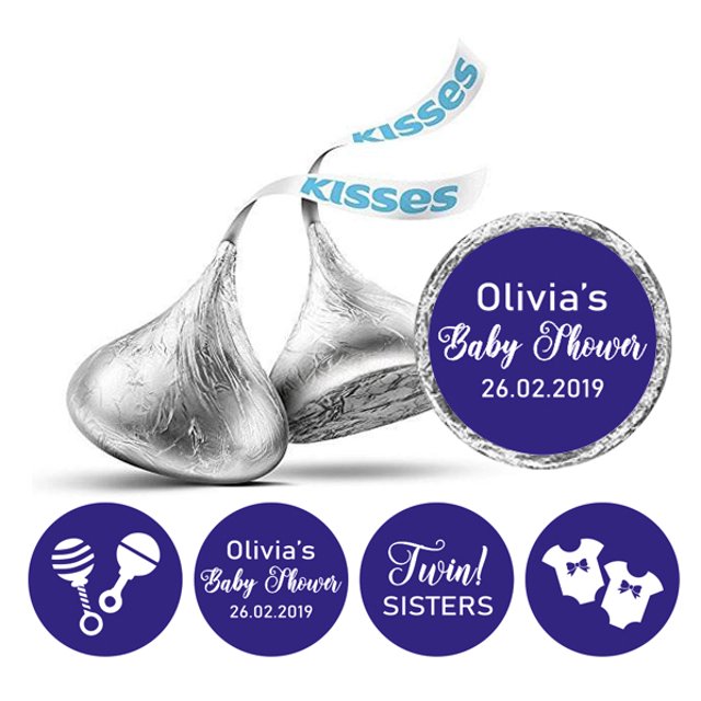Darling Souvenir Candy Chocolate Labels Twins Sisters Custom Stickers 190 Pcs-Royal Blue