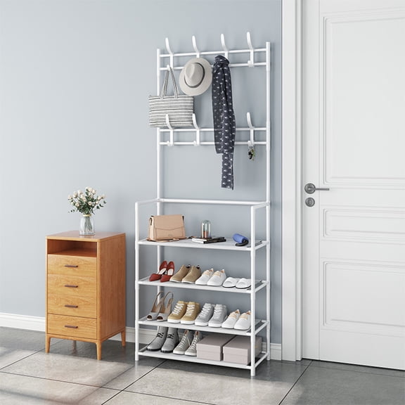 Clearance pimelu Floor-standing Shoe Rack Coat Rack Integrated Door Multi Layer Space Saving Simples Home Dormitory Rental Room Storage Shoe Cabinet Fall Savings