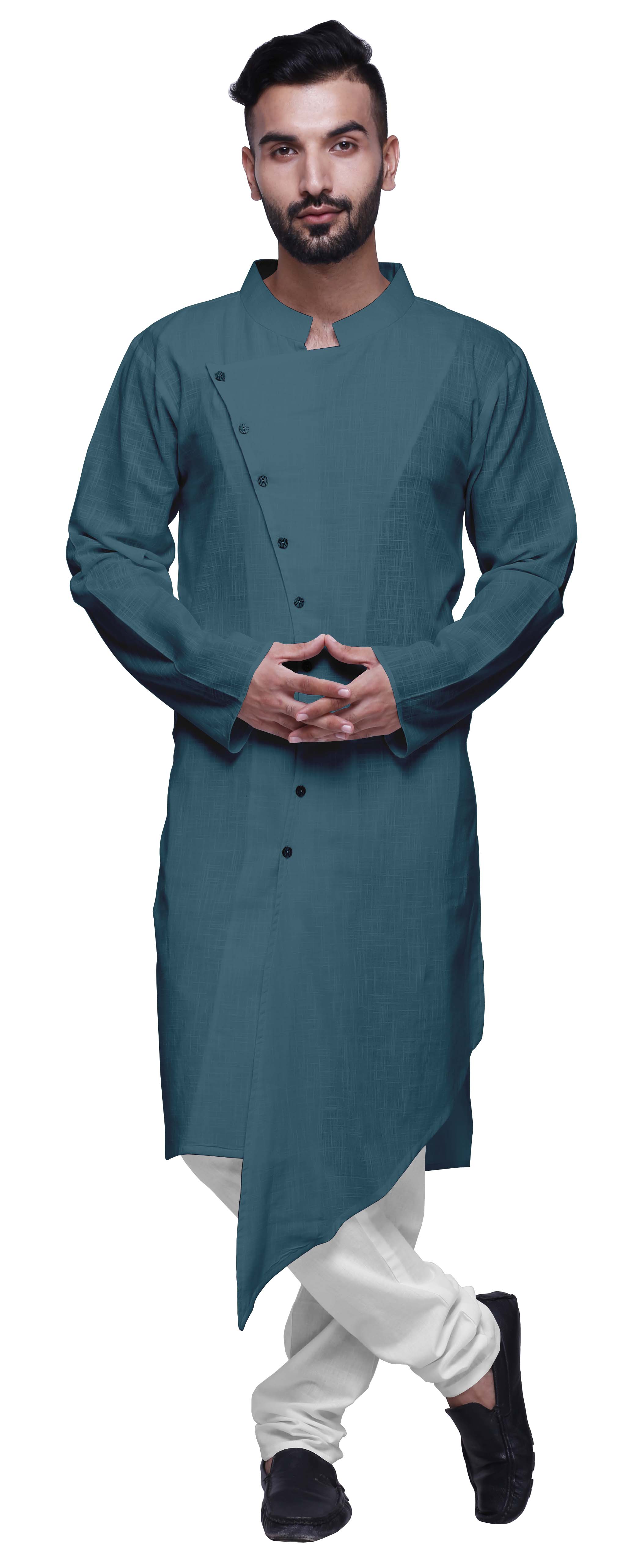 Atasi Indian Mandarin Collar MensKurtaSolid Button DownKurtasEthnic Clothing