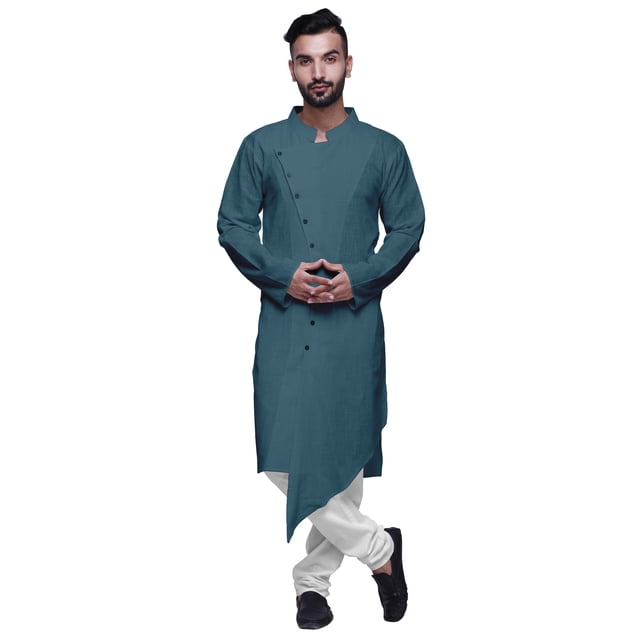 Atasi Cotton Satin Angrakha Style Long SleeveKurtaFor Men Solid DesignerKurta