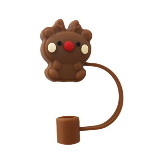 Reusable Cups with Lids and Straws,Reusable Cups with Lids and Straw Christmas Straw Cap Christmas Reindeer Snowman Cup Straw Cap Christmas Straw Stopper Straw Cap Reusable Straw Cap