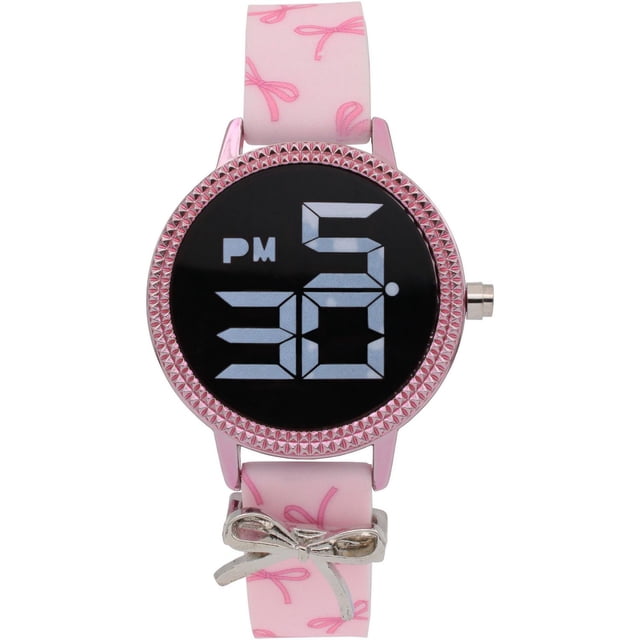 Sleek LCD Watch with Pink Bow Strap