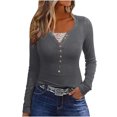 thumbnail image 2 of Qertyioot Chemise Blouse Décontractée pour Femme à Boutons, Manches Longues, Col Rond, Ajustée, avec Dentelle Cousue, 2 of 6