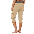 thumbnail image 4 of Penkiiy Women's High Waist Cargo Capris, Quick Drying, Pockets, Khaki, M, 4 of 6