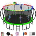 thumbnail image 1 of Jump Into Fun Trampoline 16FT, 1500LBS Trampoline for Kids and Adults with Enclosure, Basketball Hoop, Wind Stakes, LED light, Sprinkler and Socks, Outdoor Galvanized Full Spray Round Trampoline, 1 of 7