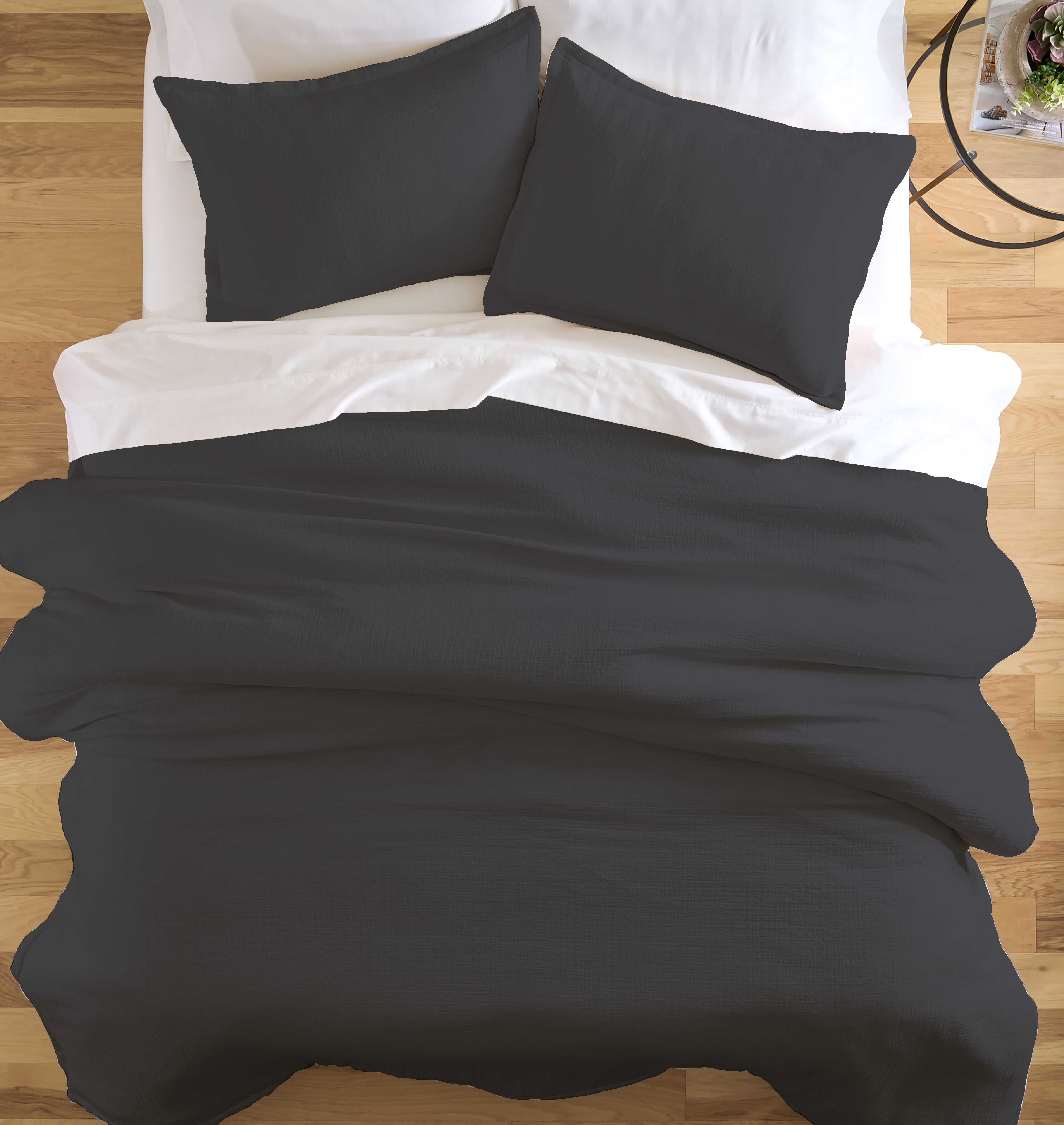 Better Homes & Gardens 3-Piece Charcoal Crinkled Gauze Duvet Cover Set, Adult Double/Queen