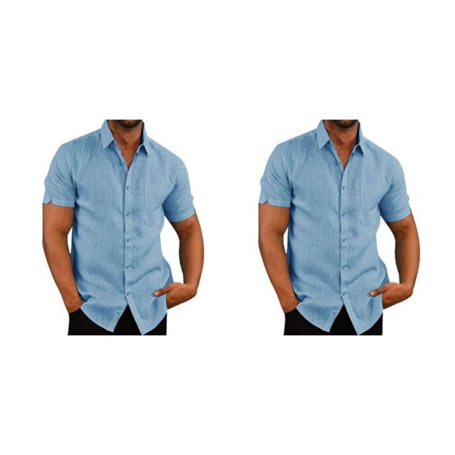pitrice Chemise Homme à Simple Boutonnage Été Boutonnée Col Rabattu Chemises Polyester Mode Vêtements Cadeau d'Anniversaire Bleu TG 2Set
