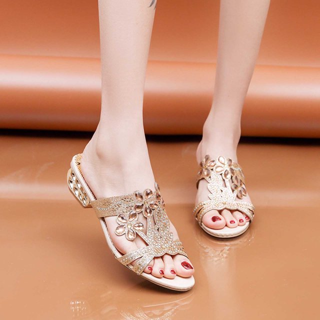 Styesk Womens Sandals Women's Summer New Rhinestone Color Diamond One Line Thick Sole Fashion Wedge Sandals