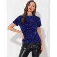 thumbnail image 3 of INSPIRE CHIC Haut en Velours à Paillettes pour Femme Col Rond Manches Courtes Blouse de Soirée Boîte de Nuit TP Bleu, 3 of 4