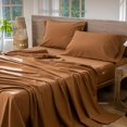 thumbnail image 2 of Ensemble de Draps en Coton Lavé Effet Lin, Respirant, Durable, Doux et Confortable (Orange Foncé Grand Lit), 2 of 6