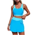 thumbnail image 3 of BiZtdJrK Women's High Waisted Tankini Set Color Block Tank Tops with Swim Skirt Two Piece Bathing Suits Tummy Control Sport Swimsuit Blue M, 3 of 9