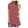 thumbnail image 3 of JIRNDf Chemises pour Femmes Hauts Mode Été Tendance Grande Taille Col Rond Manches Courtes Longues Tuniques Décontractées Blouse Rouge Pastèque TTG, 3 of 9