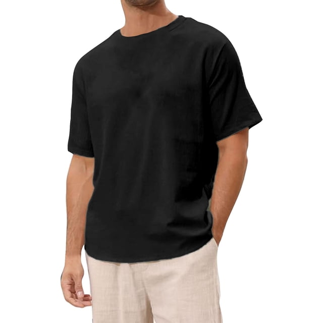 2025 T-Shirts Graphiques pour Hommes en Lin Uni T-Shirt à Manches Courtes Col Rond Pro 5 T-Shirts pour Hommes Col Plage Haut Vintage 3Xlt Chemises pour Hommes Grande Taille T-Shirt pour Hommes