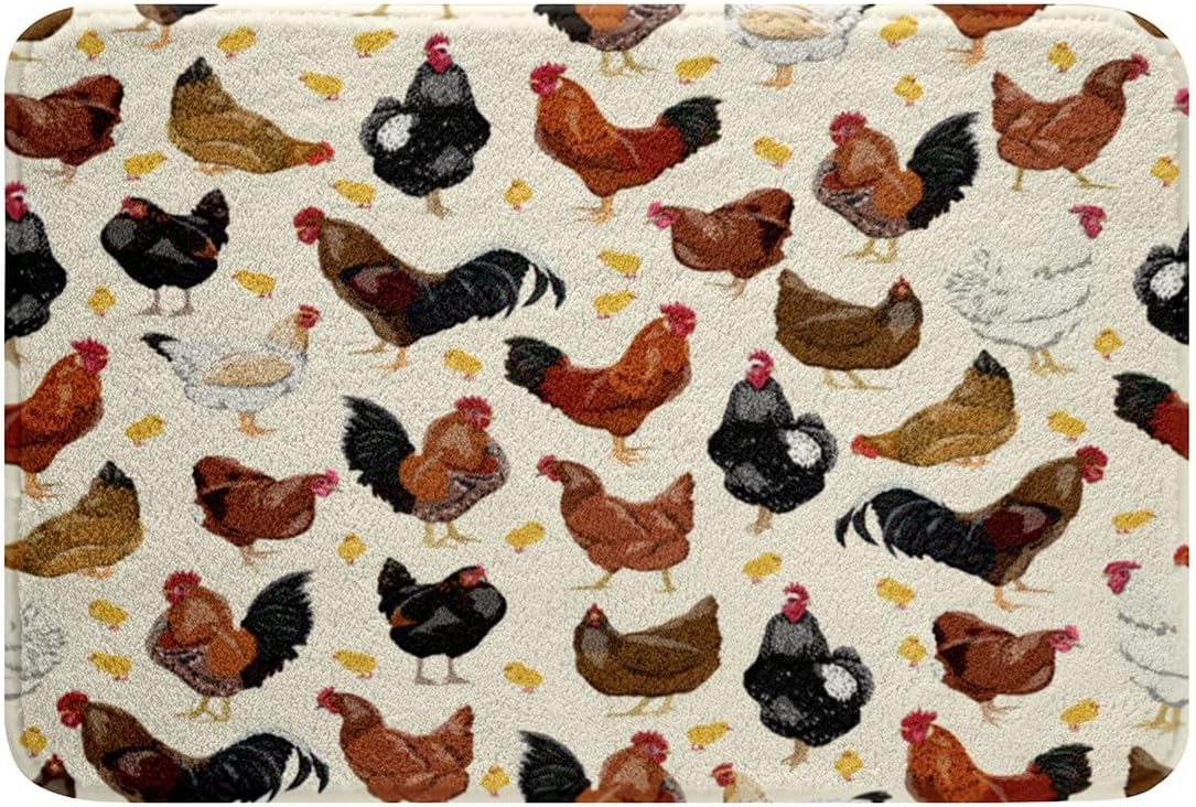Chicken Bath Rugs for Shower Tub Cute Chicken Pattern Bathroom Rugs for 3D Animals Theme Bath Mats for Bathroom 16"x24"