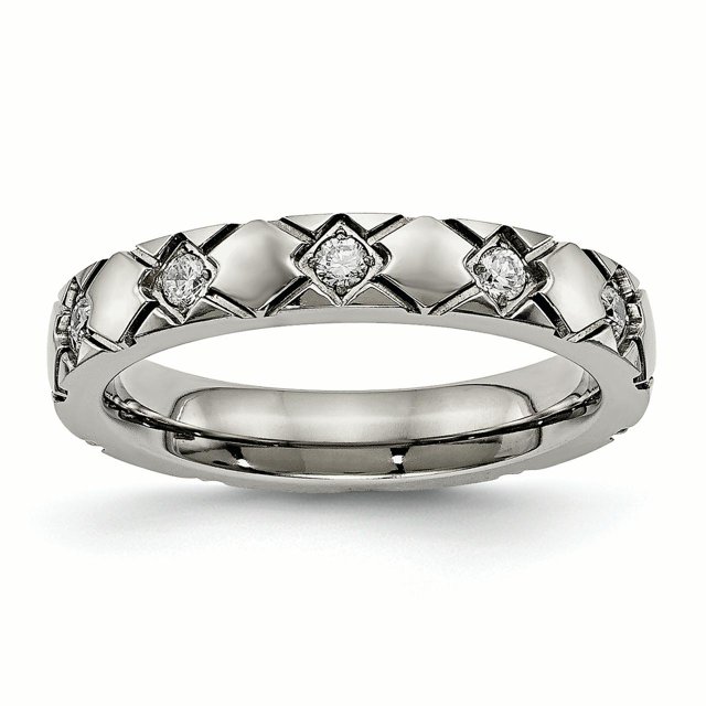 Bague en Titane Poli à Croisillons Rainurée avec Oxydes de Zirconium, Taille 10