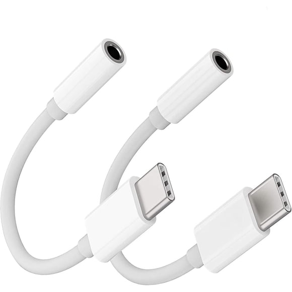 USB Type-C to 3.5mm Jack Adapter, Headphone Adapter Converter - Fully Compatible with OTG Phones - for TPC Huawei Apple 15 - 2-Pack White