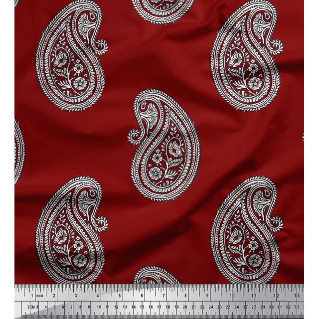 Soimoi Moss Georgette Fabric Paisley Block Print Fabric by The Yard 42 Inch Wide