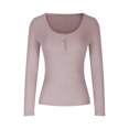 thumbnail image 4 of Timegard Hauts Grande Taille pour Femmes Blouse à Manches Longues Col en V Côtelé Décontracté Automne, 4 of 6