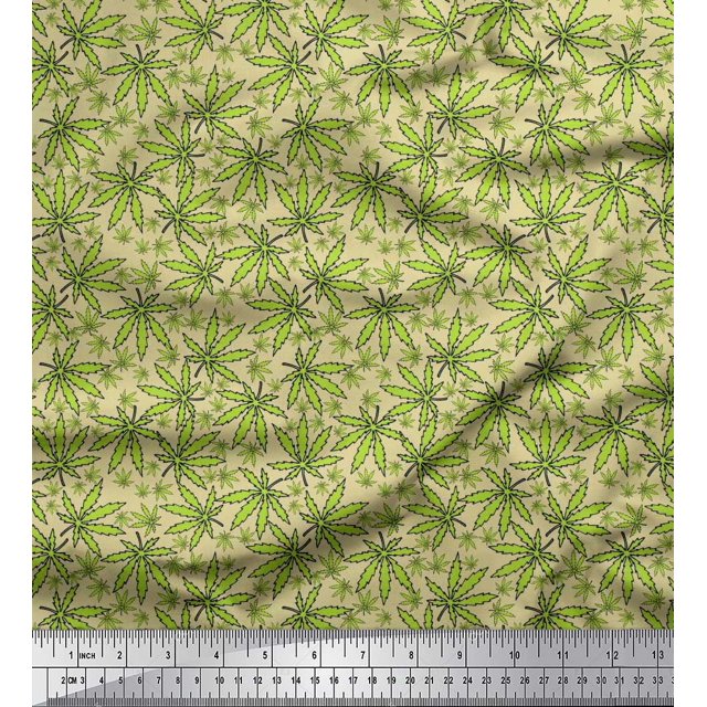 Soimoi Rayon Fabric Chestnut Leaves Decor Fabric Printed Yard 56 Inch Wide