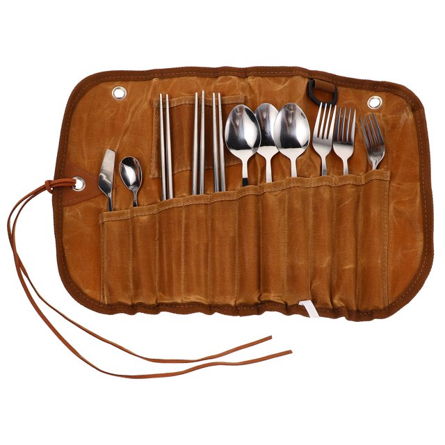 1 Set Portable Camping Utensil Set Stainless Steel Camp Tablewares Metal Flatware Metal Utensil Camping Tableware With Storage Bag