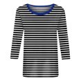 thumbnail image 4 of Blouses pour Femmes Mode Blouses à Rayures Imprimées pour Femmes T-Shirt à Manches Trois-Quarts Haut à Col Rond, 4 of 5