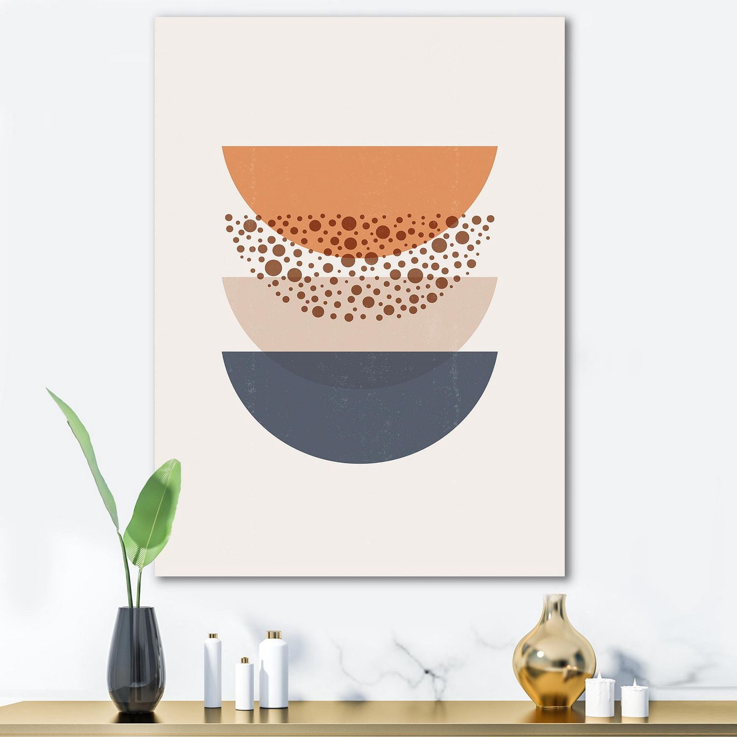 Designart Géométrie abstraite du soleil et de la lune en bleu et orange Art mural sur toile