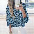 thumbnail image 3 of Birdeem Womens Long Lantern Sleeve Leopard Print V Neck Tee Casual Popular Blouse Tops, 3 of 4