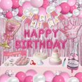 thumbnail image 1 of Spot de Fête! 103 Pcs Décorations de Fête d'Anniversaire Roses, Arche de Ballons, Nappe, Bannière, Rideau à Franges, Dessus de Gâteau, Ruban, Pompe à Ballons, Décoration d'Anniversaire pour Femme Fille, 1 of 8