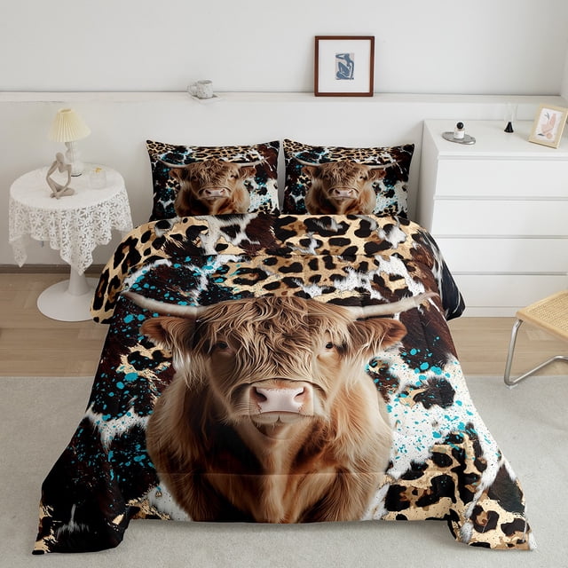 Erosebridal Highland Bull Bedding Twin Comforter Set, Cheetah Print Down Comforter, Rustic Farmhouse Decor, Breathable