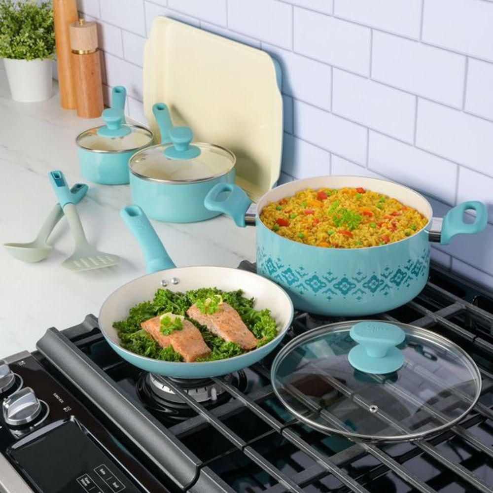 Tia Mowry Batterie de cuisine antiadhésive en céramique 10 pièces Menthe