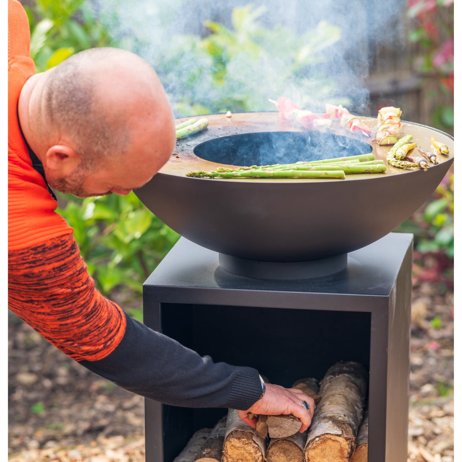 RedFire ONYX Carbon Steel Outdoor Fire Bowl Grill With Wood Storage & Cover