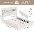 thumbnail image 2 of Homfa Queen Size Velvet Upholstered Bed with LED Lights & 2 Drawers, Storage Headboard Platform Bed Frame with USB Ports & Outlets, Off-White, 2 of 8