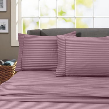 600 Thread Count 100% Cotton Wrinkle Free Striped Sheet Set (King, Purple)