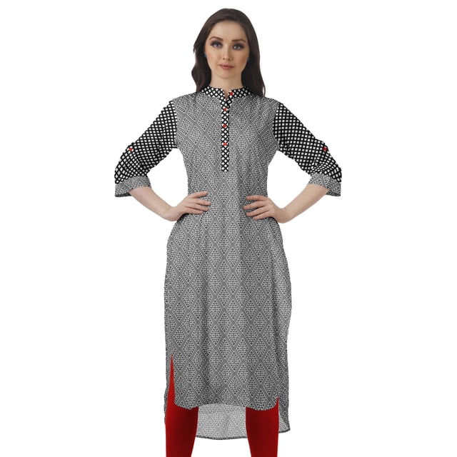 Moomaya Kurti Tunique Imprimée à Col Mandarin Longueur Genou pour Femmes Vêtements Porter