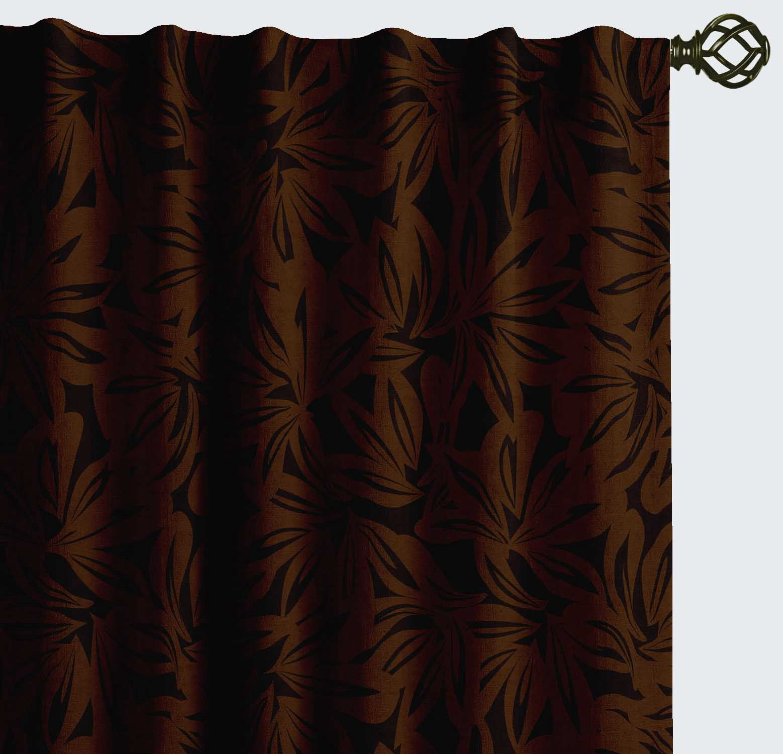 Vargottam 84 Inch Rod Pocket/Back Tab Cotton Curtains for Windows and Doors- Light Filtering Cotton- Light Filtering Drapes For Doors- Set of 2 Panels, 52"x84"- Hand Drawn Floral Design (Brown)