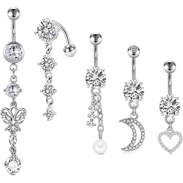 Briana Williams 14G Dangle Belly Button Rings for Women Silver