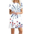 thumbnail image 1 of LNGOOR Robes d'Été de Jour de l'Indépendance pour les Femmes à Manches Courtes Étoiles Rayures Imprimées Casual Col Rond une-Ligne Mini Robe, 1 of 4
