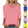thumbnail image 1 of QIPOPIQ Hauts pour Femmes à Manches 3/4 Col en V Tunique à Croisillons Chemisiers Décontractés T-Shirts Amples Liquidation, 1 of 6