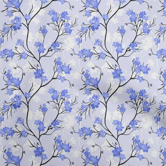 oneOone Polyester Spandex Medium Blue Fabric Floral Craft Projects Decor Fabric Printed By The Yard 56 Inch Wide